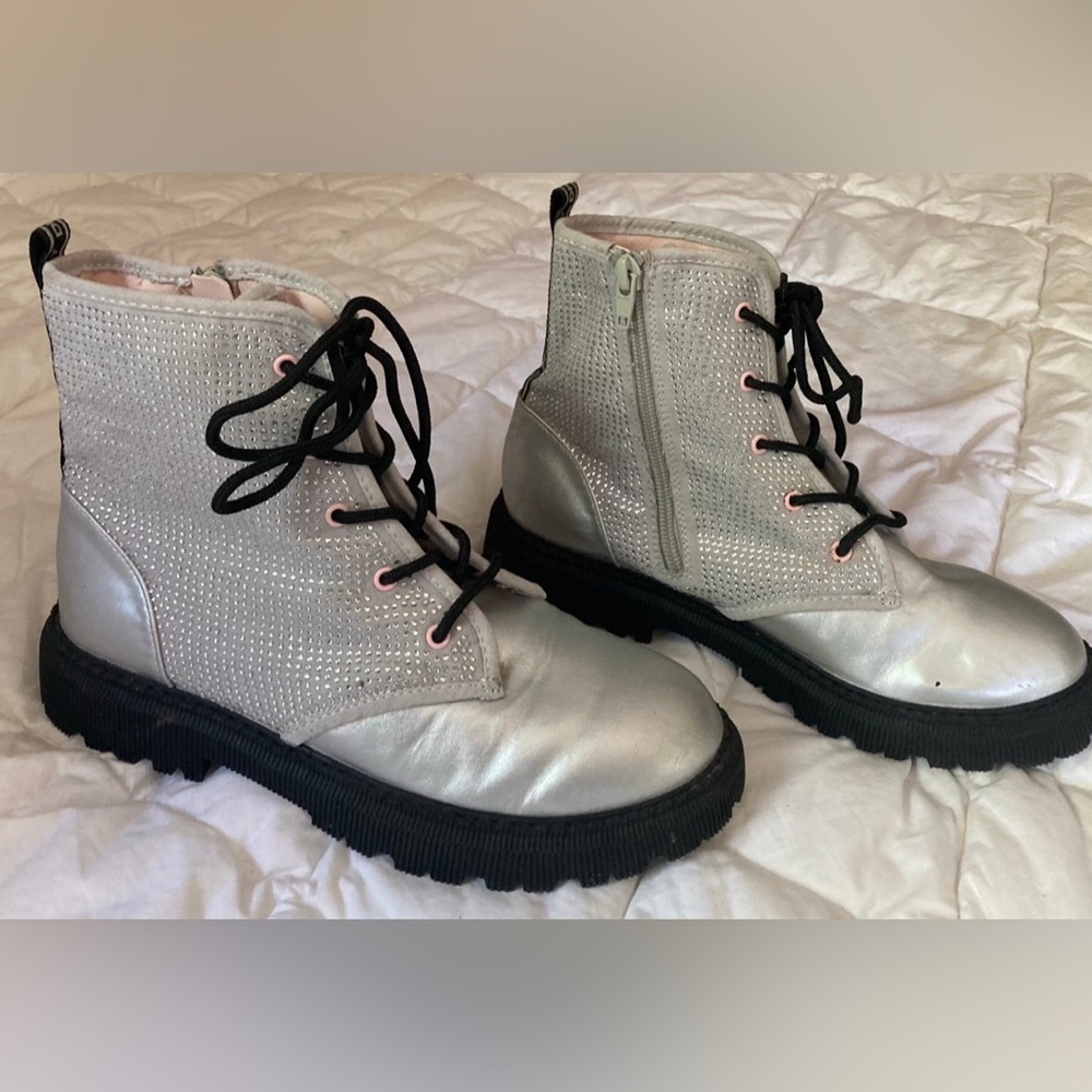 DKNY silver and pink Combat Boots